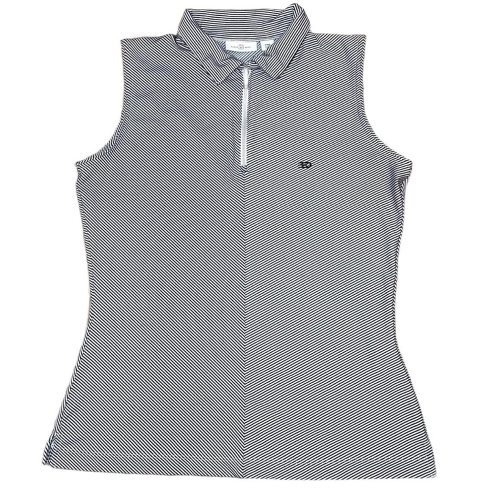 Dockers Womens Sleeveless Striped 1/4 Zip Golf Tennis Polo Top Medium Petite